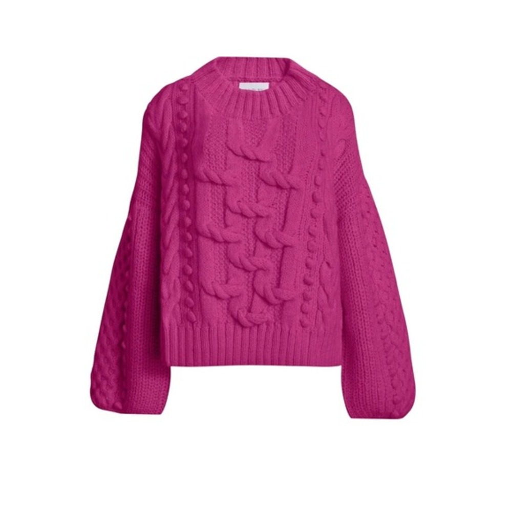 Eleven Six Aurora Alpaca Wool Cable Knit Sweater Fuschia Pink Blouson Sleeve M/L